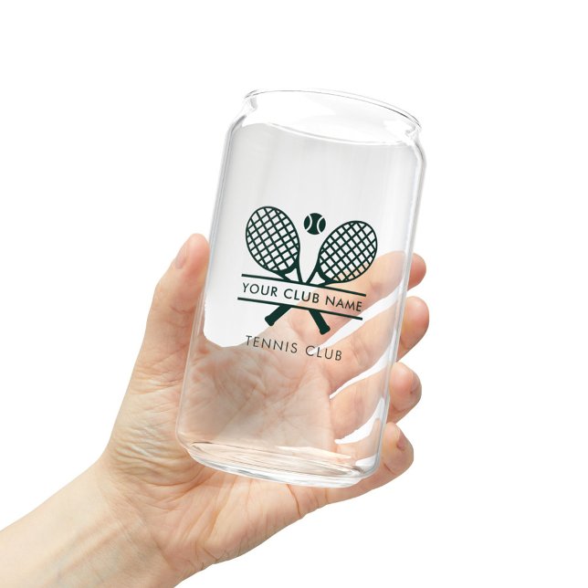 Add Club Name Tennis Team Players Swag Can Glass (Lawn Tennis Rackets Motif Green Logo Can Glass Swag)