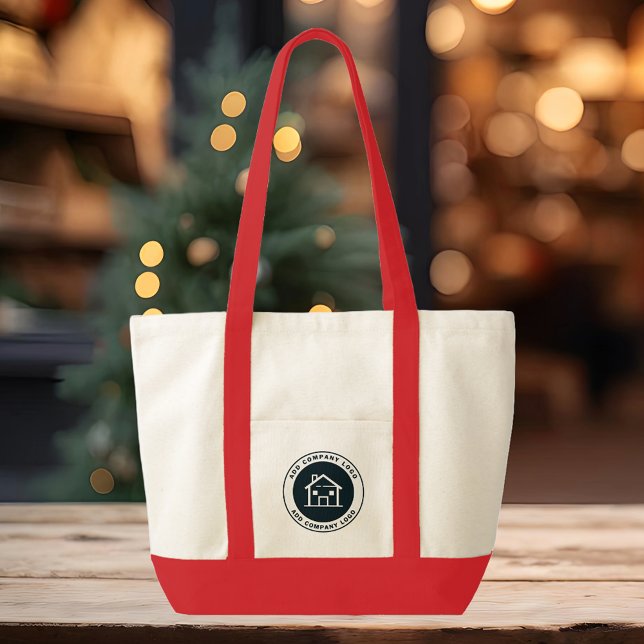 Add Company Logo Business Employee Swag Tote Bag (Business Logo Red Handles Large Tote Bag)