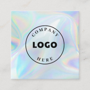 Add Company Logo Holographic Script Modern Square Business Card