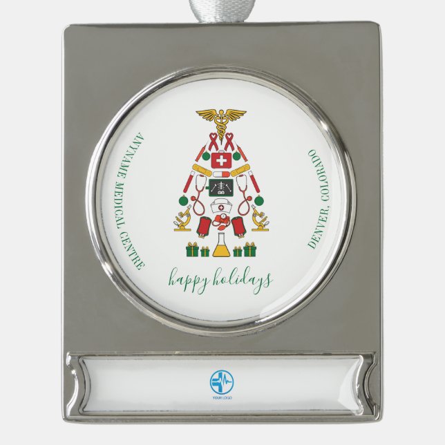 Add Company Logo Medical Centre Christmas Silver Plated Banner Ornament (Front)