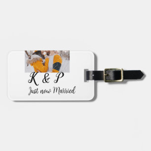 add coule photo just now married add name letter l luggage tag