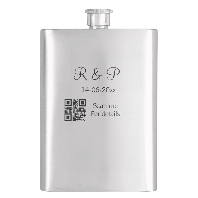 Add couple name date year Q R code here wedding te Hip Flask (Front)