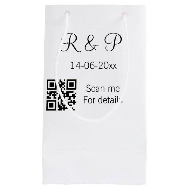 Add couple name date year Q R code here wedding te Small Gift Bag (Front)