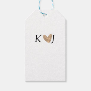Add couple name letter wedding gold heart glitter gift tags