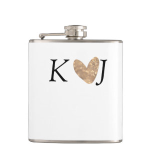 Add couple name letter wedding gold heart glitter  hip flask