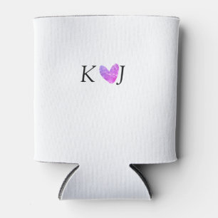 Add couple name letter wedding pink heart glitter can cooler