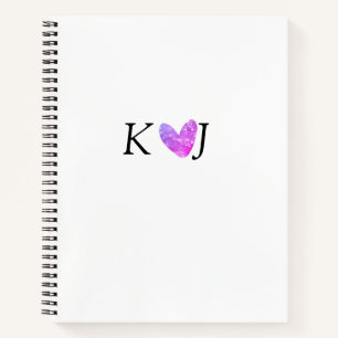 Add couple name letter wedding pink heart glitter notebook