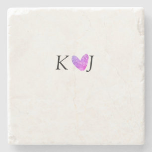 Add couple name letter wedding pink heart glitter  stone coaster