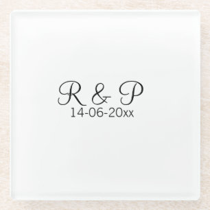 Add couple name monogram add date year wedding rom glass coaster