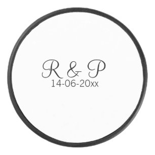 Add couple name monogram add date year wedding rom hockey puck