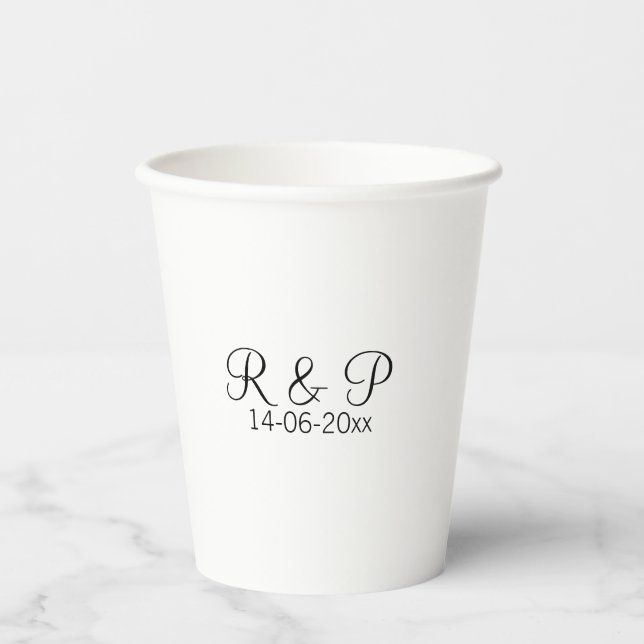 Add couple name monogram add date year wedding rom paper cups (Front)