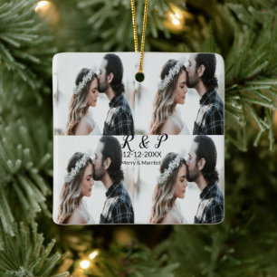Add couple photo merry married add date year  ceramic ornament