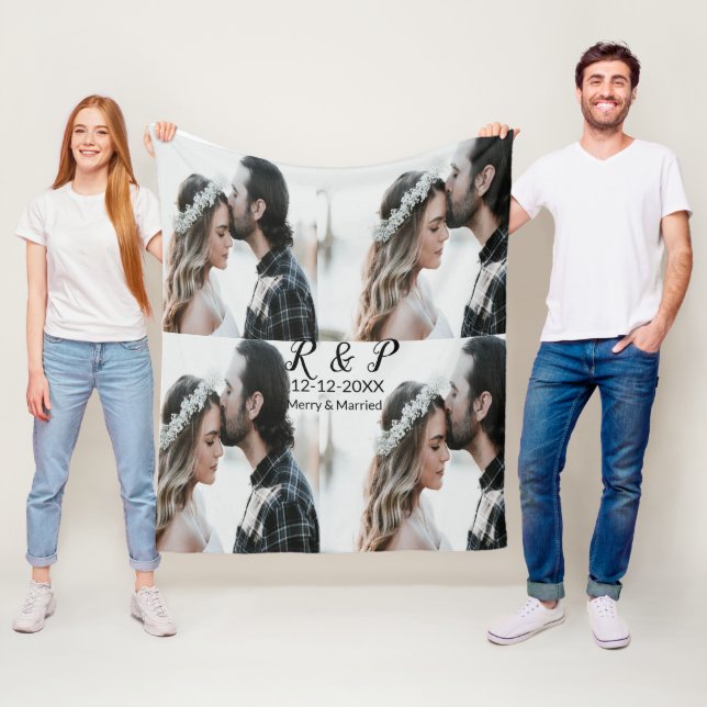 Add couple photo merry married add date year  fleece blanket (In Situ)