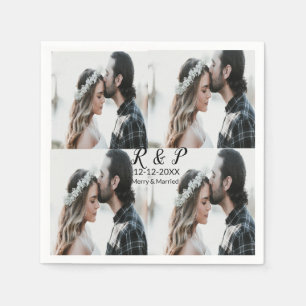 Add couple photo merry married add date year napkin
