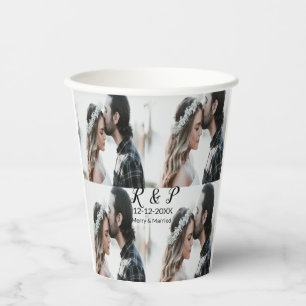 Add couple photo merry married add date year  paper cups