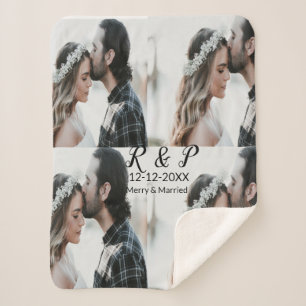 Add couple photo merry married add date year  sherpa blanket
