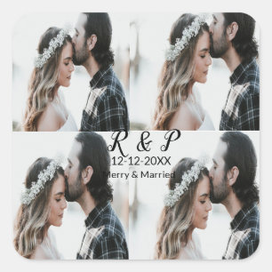 Add couple photo merry married add date year  square sticker
