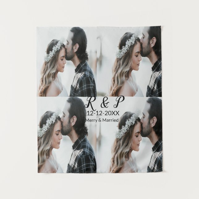 Add couple photo merry married add date year  tapestry (Front)