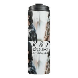 Add couple photo merry married add date year  thermal tumbler