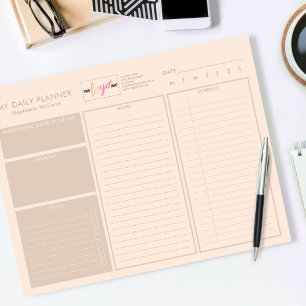 Add Custom Logo Modern Beige Undated Daily Planner Notepad