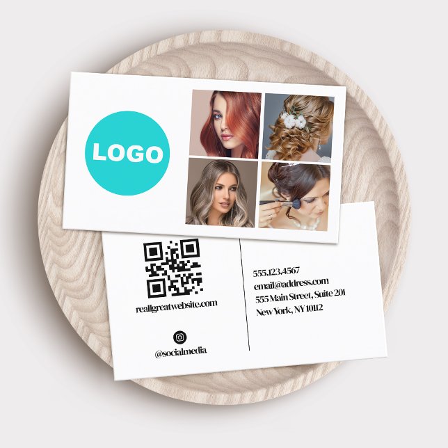 Add Custom Logo Social Media  Photo  Business Card (add logo social media networking 4 photo grid business cards with qr code)