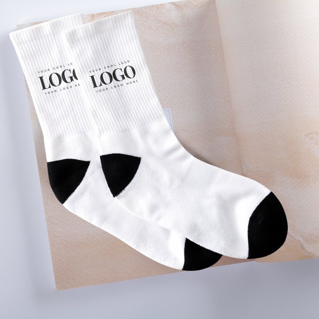 Add Custom Rectangle Black Logo Business White Socks (Creator Uploaded)