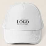 Add Custom Rectangle Black Logo Business White Trucker Hat<br><div class="desc">Promote your business with this cool trucker hat,  featuring custom logo template! Easily add your own logo by clicking on the "personalise" option.</div>