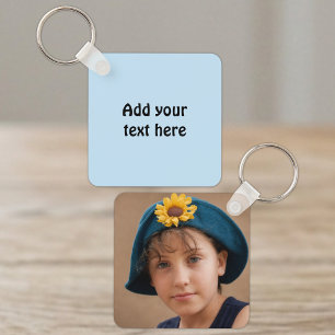 Add custom text 1 photo blue key ring