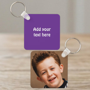 Add custom text 1 photo white purple key ring