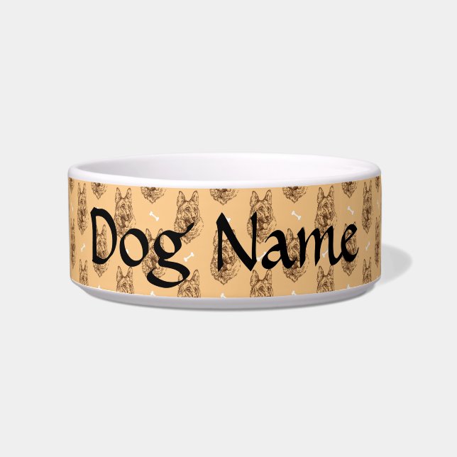 Add Dog Name on German Shepherd Illustration Brown Bowl (Front)