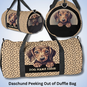 Add Dog Name or Your Name, Daschund + Paws Duffle Bag