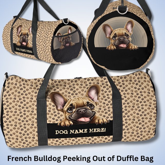 Add Dog Name or Your Name, French Bulldog + Paws Duffle Bag (Creator Uploaded)