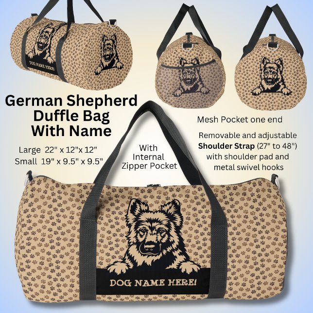 Add Dog Name or Your Name, German Shepherd + Paws Duffle Bag (Creator Uploaded)