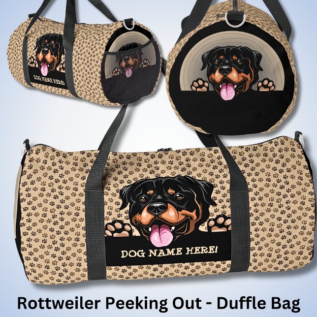 Add Dog Name or Your Name, Rottweiler + Paws Duffle Bag (Creator Uploaded)