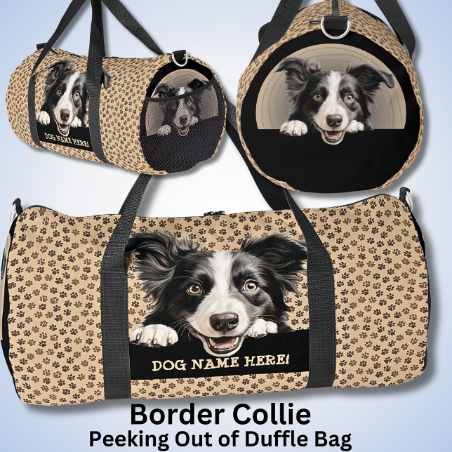 Add Dog Name Your Name, Border Collie Duffle Bag (Creator Uploaded)