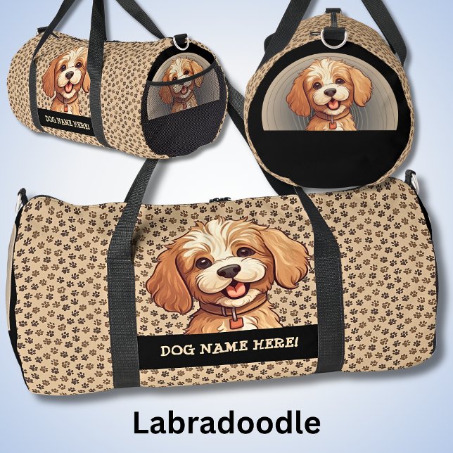 Add Dog Name, Your Name, Labradoodle Duffle Bag (Creator Uploaded)