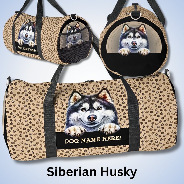 Add Dog Name Your Name, Siberian Husky Duffle Bag (Creator Uploaded)