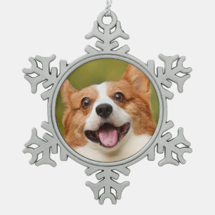 Add Dog Photo Personalised Customised Snowflake Pewter Christmas Ornament
