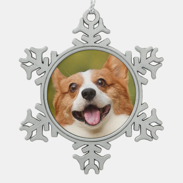 Add Dog Photo Personalised Customised Snowflake Pewter Christmas Ornament (Front)