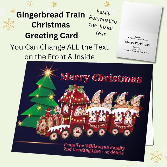 Add Family Name Gingerbread Steam Train Christmas Card (Creator Uploaded)