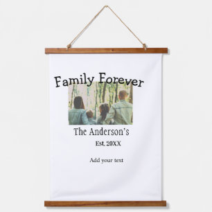 Add family name photo year rustic vintage holiday hanging tapestry