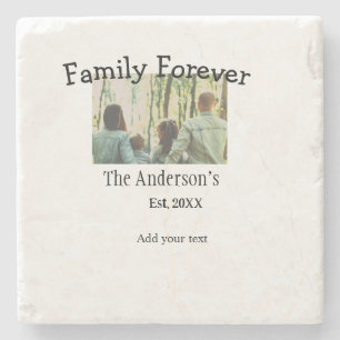 Add family name photo year rustic vintage holiday stone coaster