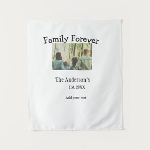 Add family name photo year rustic vintage holiday tapestry