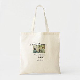 Add family name photo year rustic vintage holiday tote bag