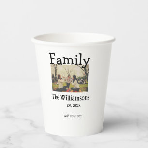 Add family name photo year rustic vintage template paper cups