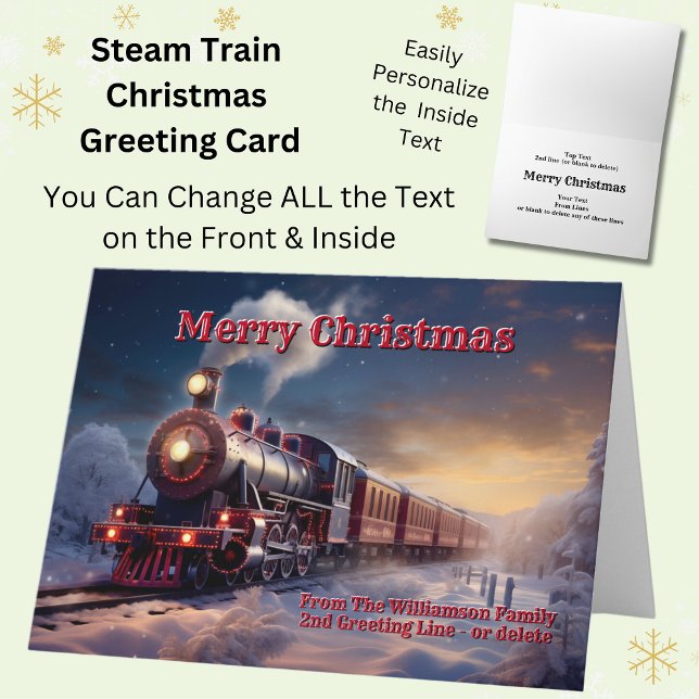 Add Family Name Steam Train Christmas Snow Card (Creator Uploaded)
