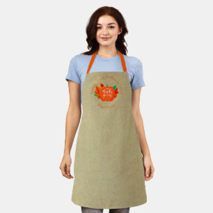 Add Family Name Text Thanksgiving Pumpkin Apron