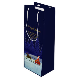 Add Family / Organisation Name Blue + Santa Wine Gift Bag