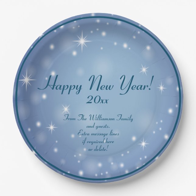 Add Family Organisation Name Happy New Year 20xx  Paper Plate (Front)