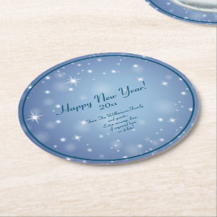 Add Family Organisation Name Happy New Year 20xx   Round Paper Coaster